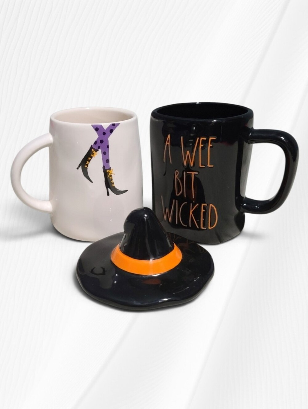 Rae Dunn Halloween Mug Set A Wee Bit Wicked Witch Legs Hat Topper 3pc